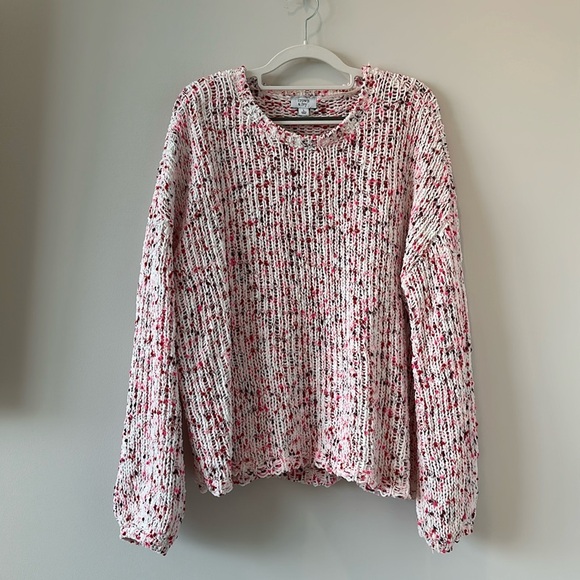 Crown & Ivy Confetti Pink Red Bell Balloon Sleeve Cozy Knit Sweater Size Large - Picture 1 of 7